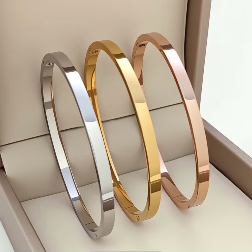 3 pc - 18K Gold Plated 304 Stainless Steel Classic Bangle Bracelet Trio